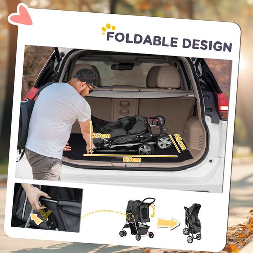 PawHut Pet Stroller Carrier Foldable Deluxe Walk Travel Dog Dark Grey