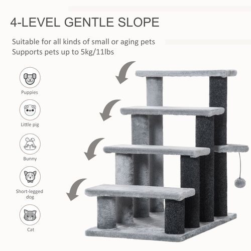 PawHut Pet Stairs with 3-step Stair, Scratching Posts, Platforms, Toy Ball