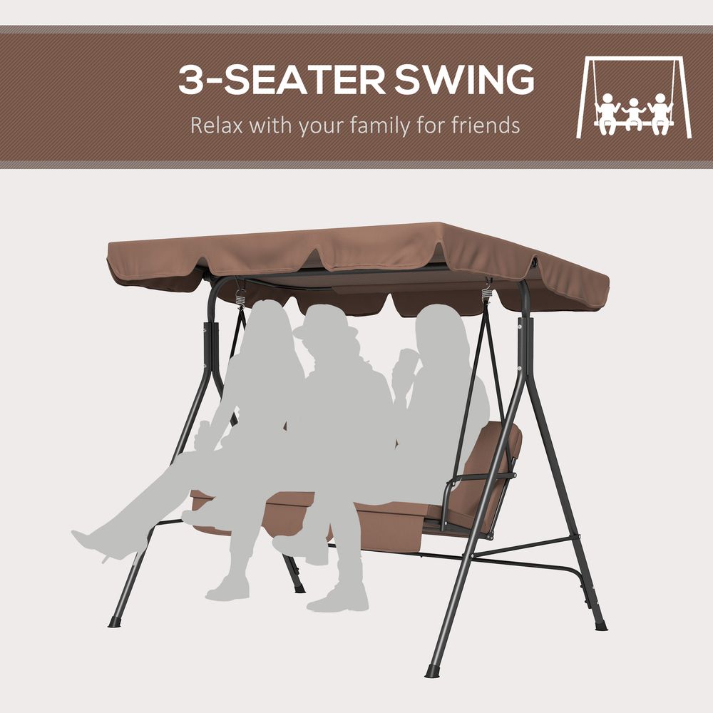 Outsunny 3-Person Porch Swing Chair with Adjustable Canopy - Brown