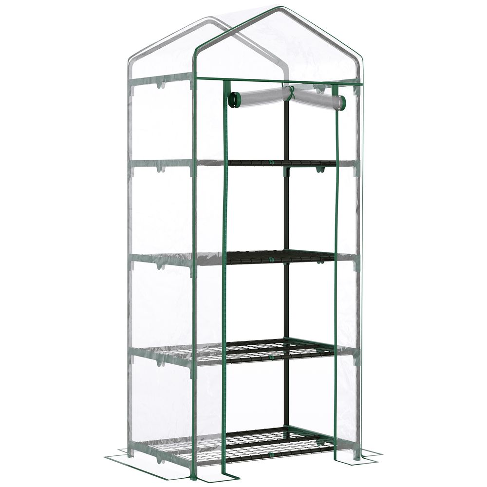Outsunny 4 Tiers Mini Portable Greenhouse Compact Plant Grow Shed Metal Frame PE Cover 160H x 70L x 50Wcm