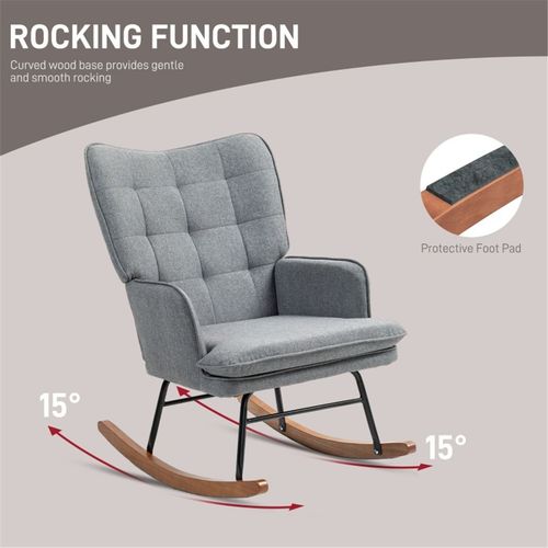 HOMCOM Rocking Chair and Ottoman Set, Fabric Armchair with Footstool, Wingback Chair for Living Room and Bedroom, Grey