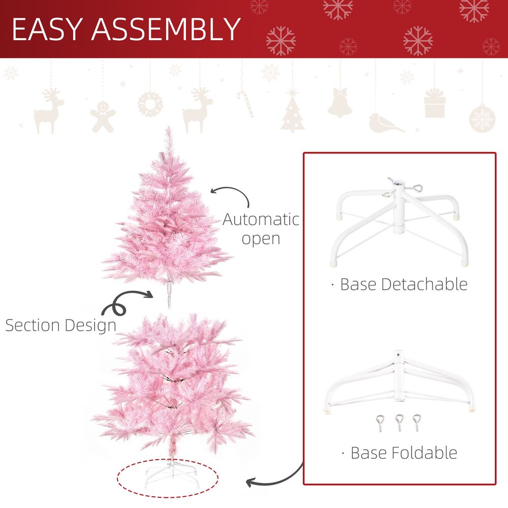 Premium 5FT Pink Christmas Tree - Automatic Open for Home Party - High Quality Xmas Decor