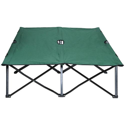 Outsunny Double Camping Bed Camping Cot Foldable Sunbed Outdoor Patio Sleeping Bed Super Light with Carry Bag (Green)