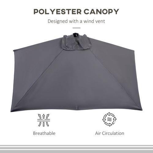 Half Parasol Semi Round UmbrellaCrank 2.3m, Grey NO BASE INCLUDED
