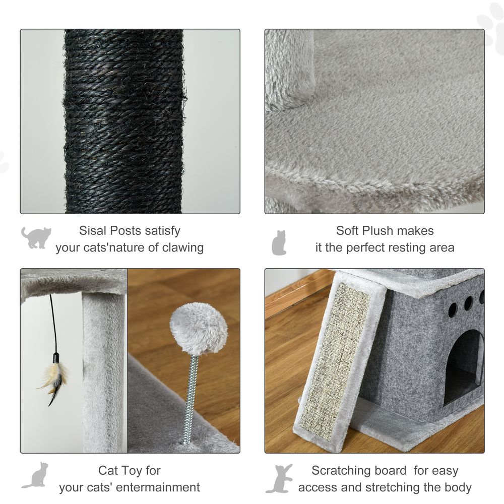 PawHut 255cm Floor To Ceiling Cat Tree for Indoor Cats Climber Scratching Post Adjustable Height Play Tower Removable Cover Grey