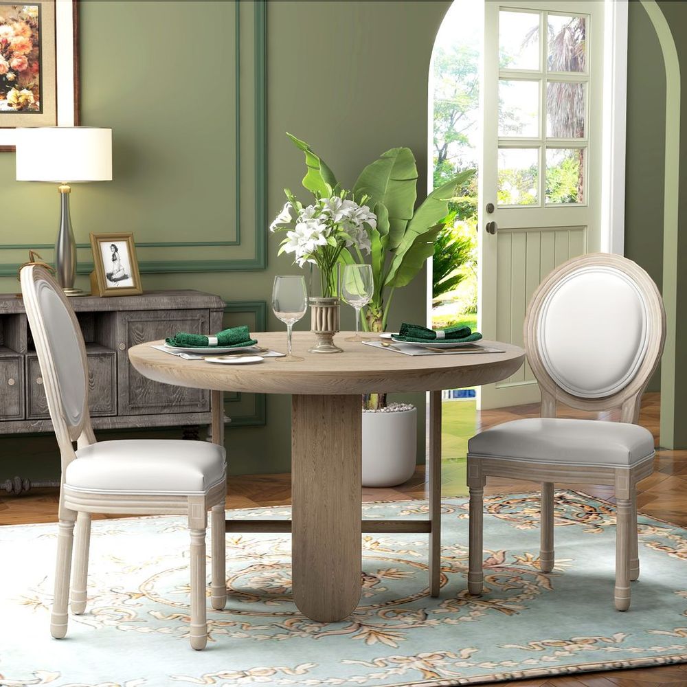 HOMCOM French Style Dining Chairs Set of 2 with PU Leather Upholstery, Wood Legs