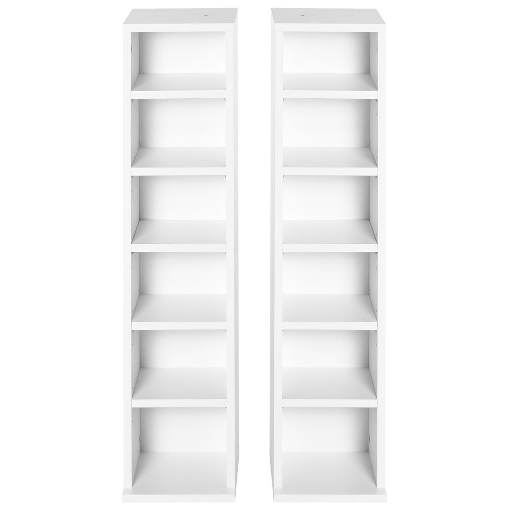HOMCOM 204 CD Media Display Shelf Unit Set of 2 Blu-Ray Tower Rack w/Adjustable Shelves Bookcase Storage Organiser, White