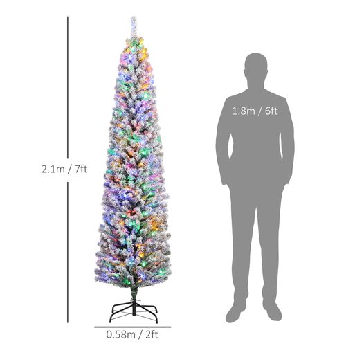 HOMCOM 7' Artificial Christmas Tree with Flocked Tips, LED Lights, Decoration