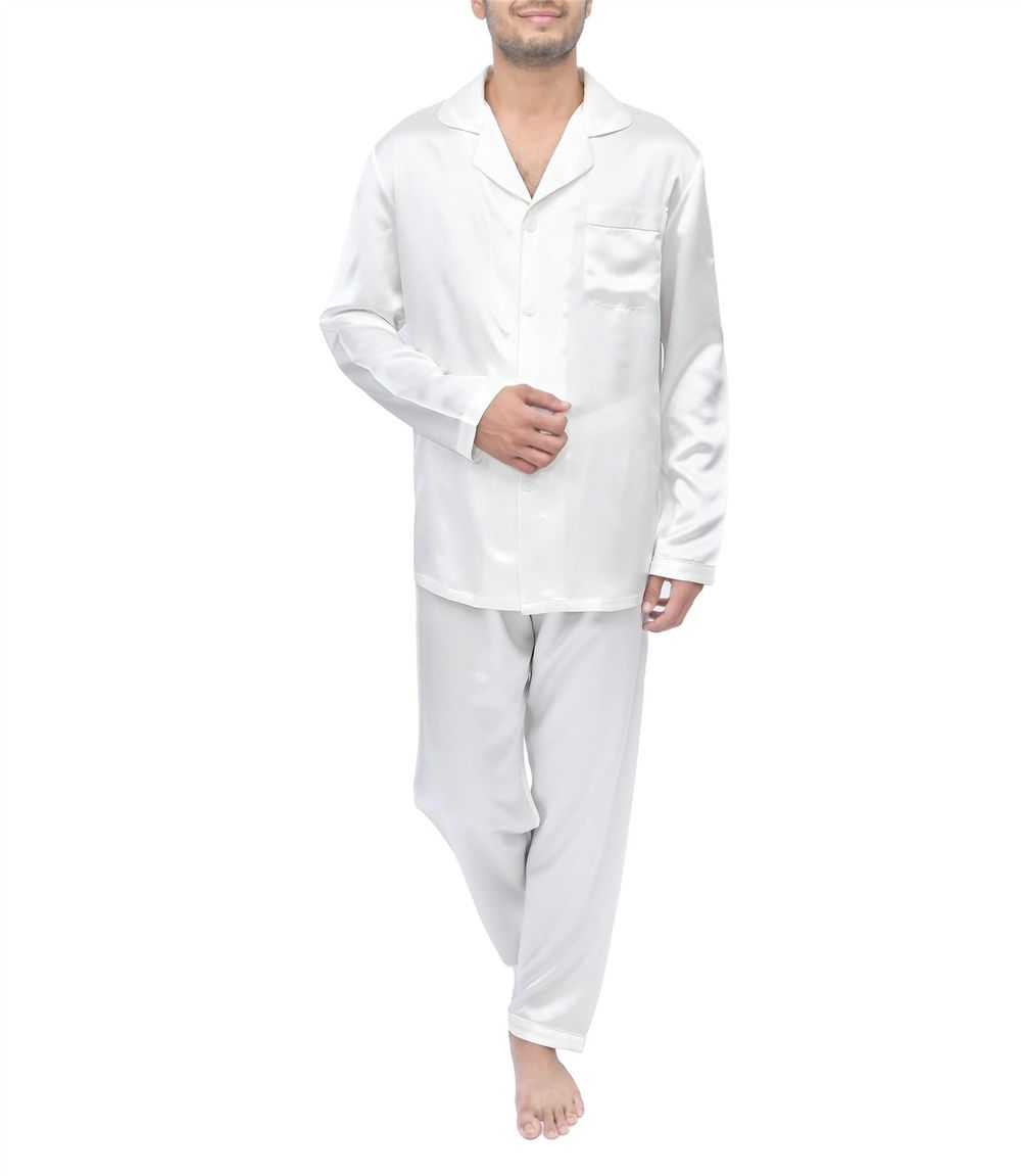 SILK PJS LONG SET MENS SMALL IVORY Pyjamas