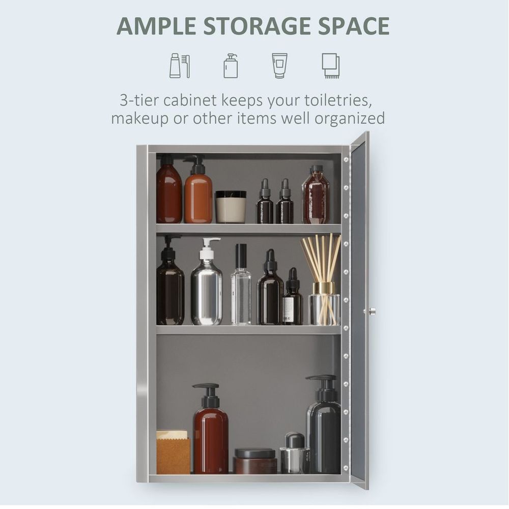 HOMCOM Mirror Cabinet: Bathroom Storage, Stainless Steel Wall Mount - High Quality & Stylish