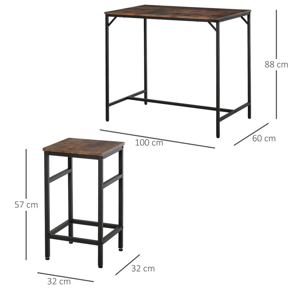 MDF Industrial 5-Pc Dining Set: Table & 4 Stools - Black/Brown, Quality & Space-Saving