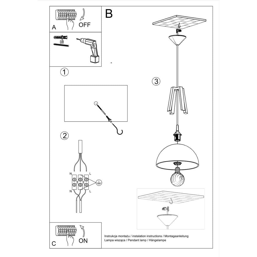 Modern Pendant Lamp: Steel & Wood Design, E27 Socket