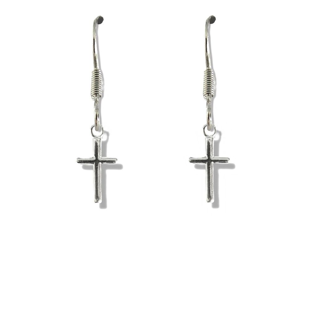 Girls Mini Cross Drop Earrings - Sterling Silver Charm - Delivered in a Gift Box