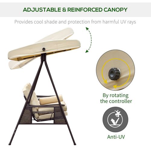Steel Swing Chair Hammock Garden 3 Seater Canopy Cushion Shelter Beige