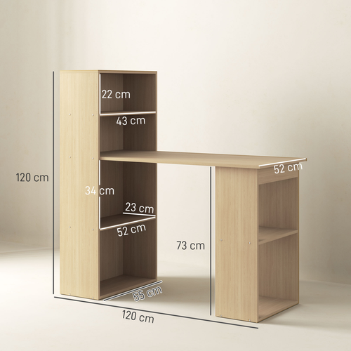 HOMCOM 120cm Computer Desk Bookshelf Writing Table Workstation 6 Shelves