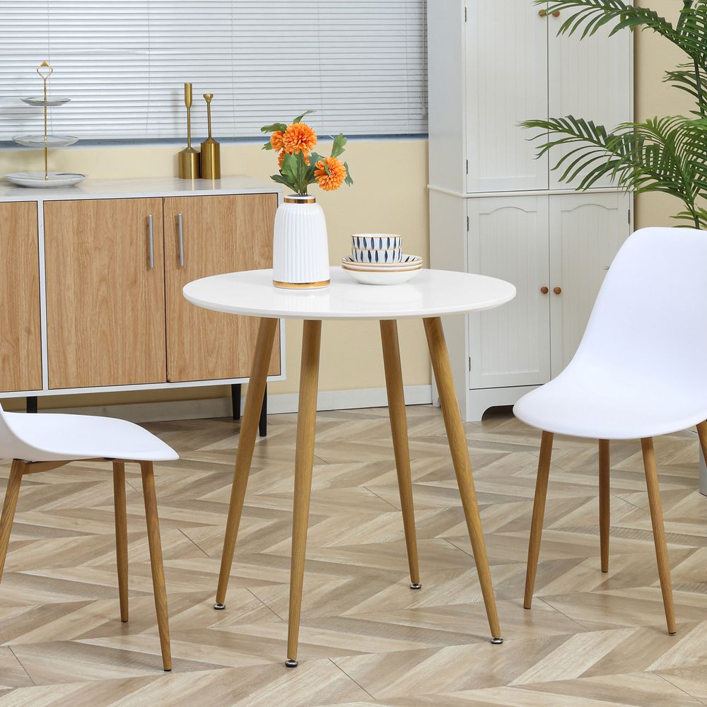 HOMCOM Modern Dining Table for 2 People, Round Kitchen Table, with Matte Top and Metal legs, Dining Room Living Room, White