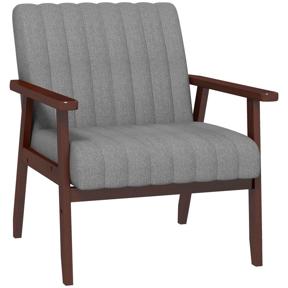 HOMCOM Grey Upholstered Armchair: Modern Accent Chair for Bedroom & Living Room