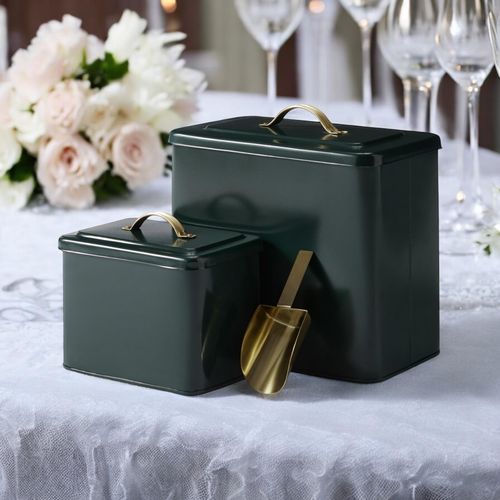 12/9"SET2 CAST IRON STORAGE TIN WITH SCOOP