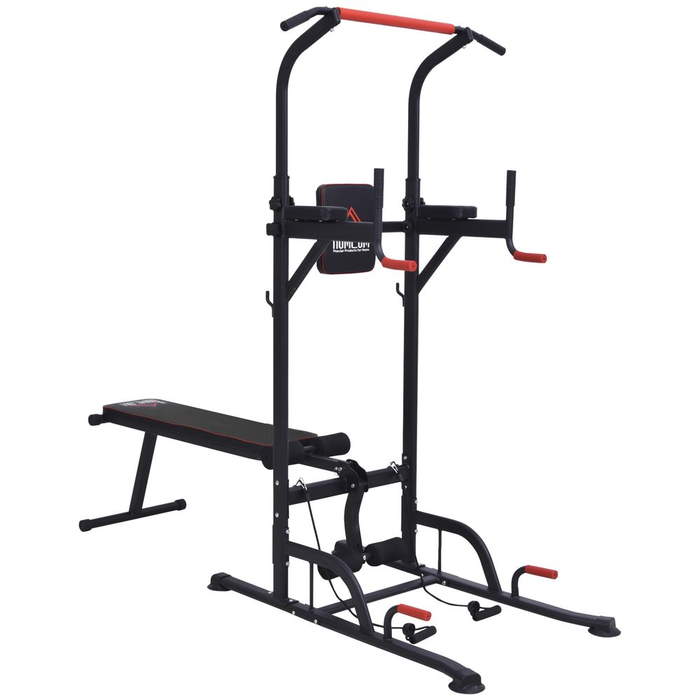 Ultimate Home Workout Tower: Steel Frame Bench Bars Ropes - HOMCOM