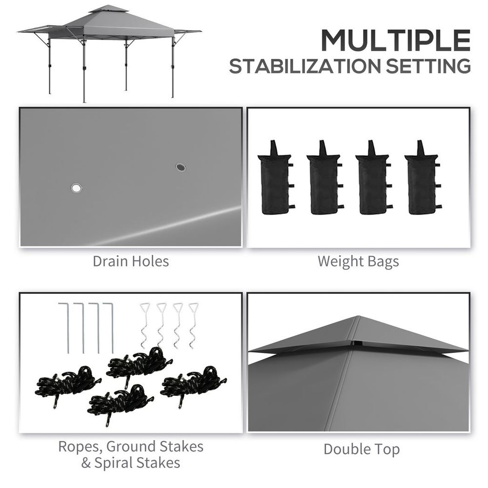 Premium Outsunny Pop Up Gazebo - 5x3(m), Dual Awning, Grey