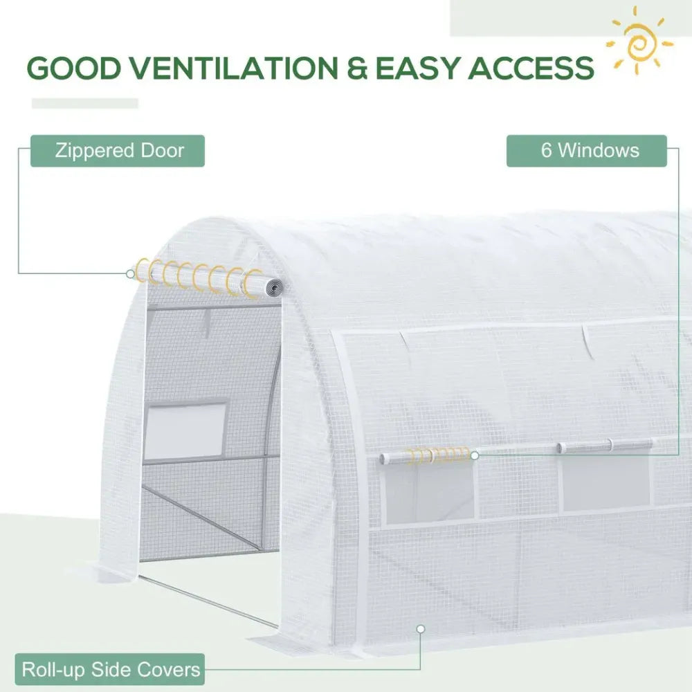 Premium 3x3x2m Polytunnel Greenhouse Tent - Steel Frame - White - High Quality - All Weather - Easy Access - Ventilated