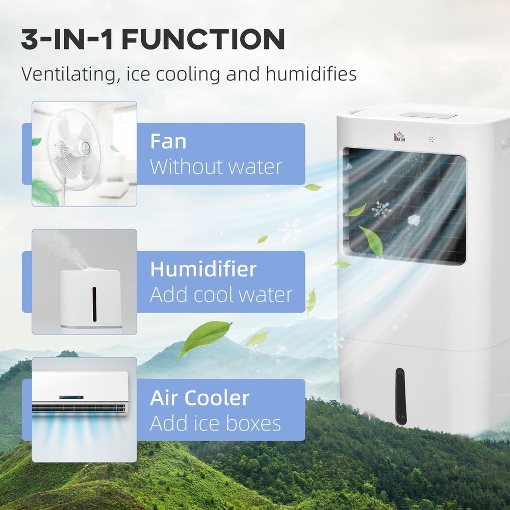 HOMCOM Evaporative Air Cooler Fan Humidifier, Portable & Powerful - Perfect for Home & Office