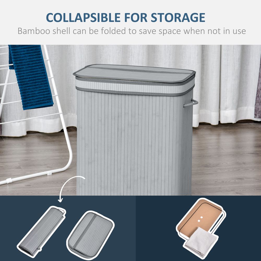 100L Flip Lid Bamboo Laundry Basket Grey