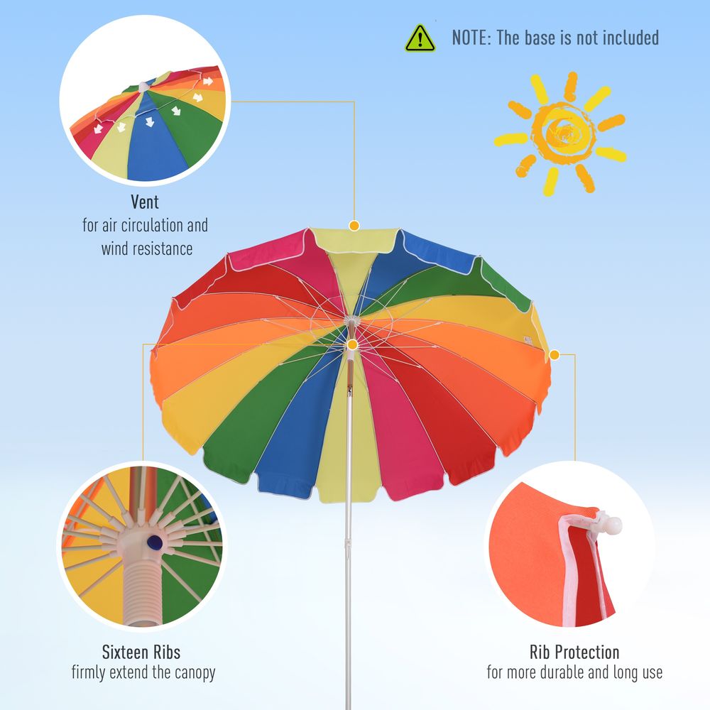 Outsunny 2.4m Beach Umbrella w/ Sand Anchor, Adjustable Tilt - Best Quality, Carry Bag Included