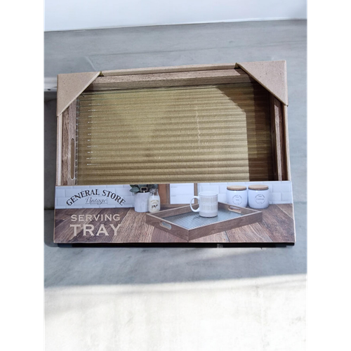 Ribbed Glass & Wood Tray 30x40cm