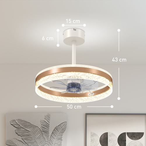HOMCOM Ceiling Fan Light with 3 Colour, Timer, Reversible, Remote, Gold