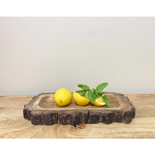 Small Wooden Platter Tray With Bark Edging