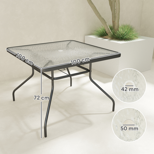 Outsunny Square Patio Table, Glass Top Garden Dining Table