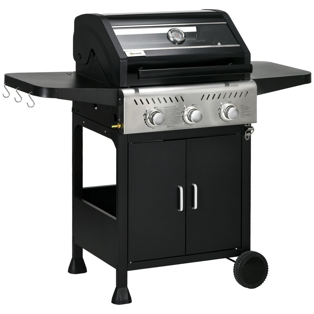 Outsunny 3 Burner Propane Gas BBQ Grill - See-through Lid, Thermometer - High Quality, Professional Seller