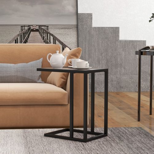 HOMCOM C Shape Side Table w/ Marble-Effect Top