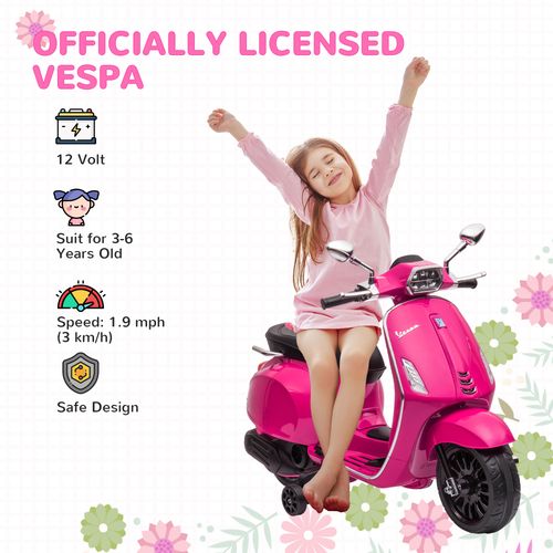 AIYAPLAY Vespa Licensed 12V Kids Electric Motorbike w/ 2 Training Wheels
