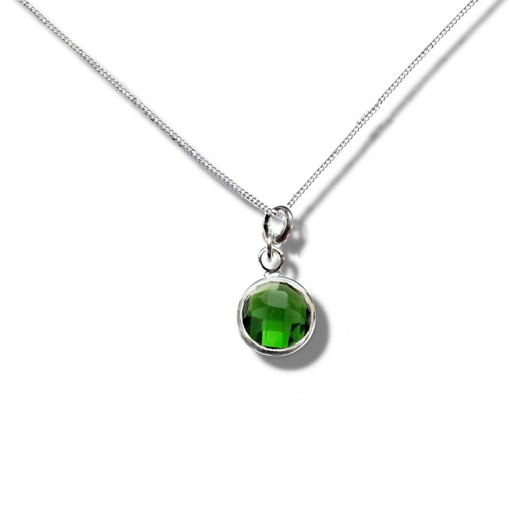 Stunning May Birthstone Necklace - Dark Green | Sterling Silver Chain | Gift Box Included