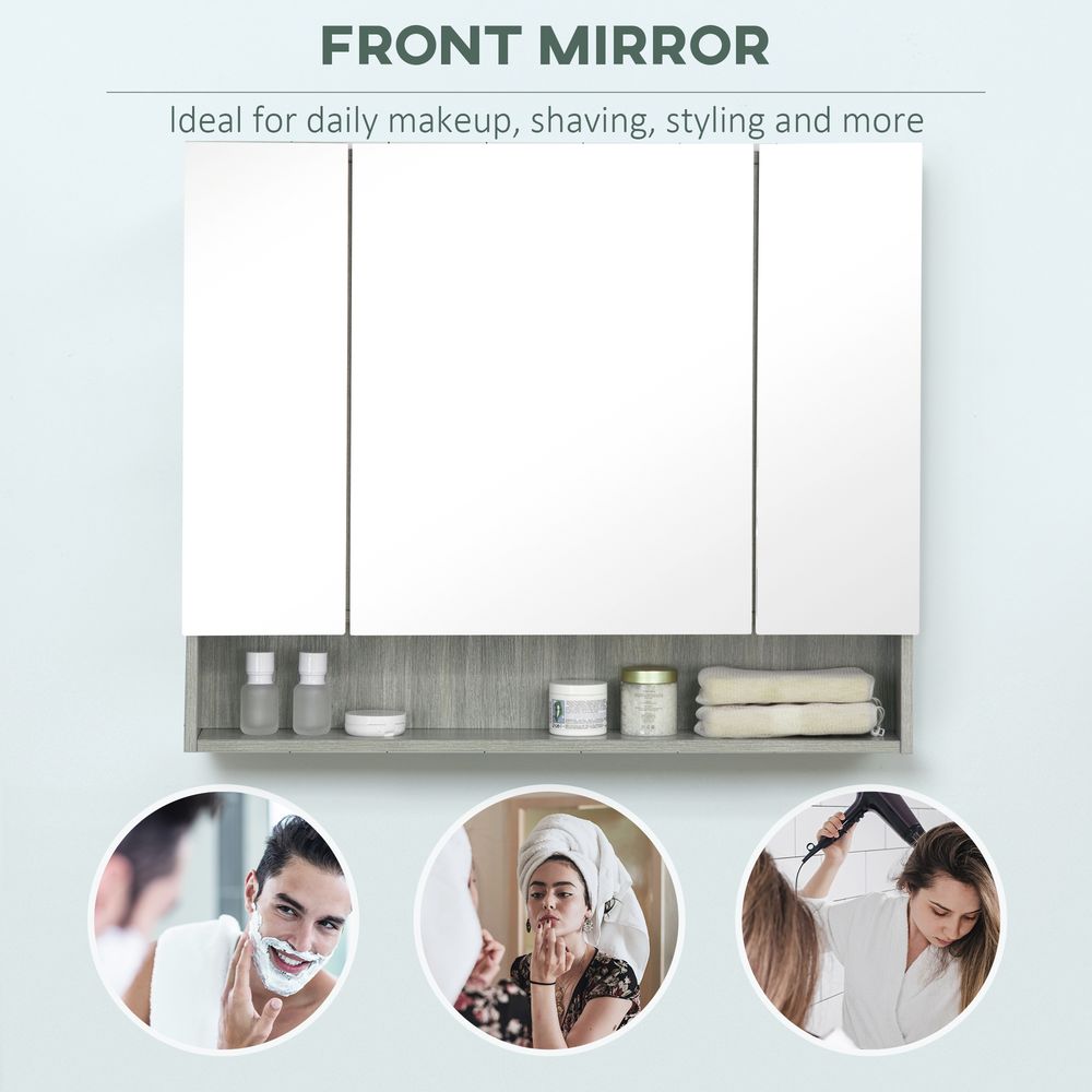 High-End Grey Bathroom Mirror Cabinet, Wall Mounted with 3 Doors and Cupboards - Order Today!