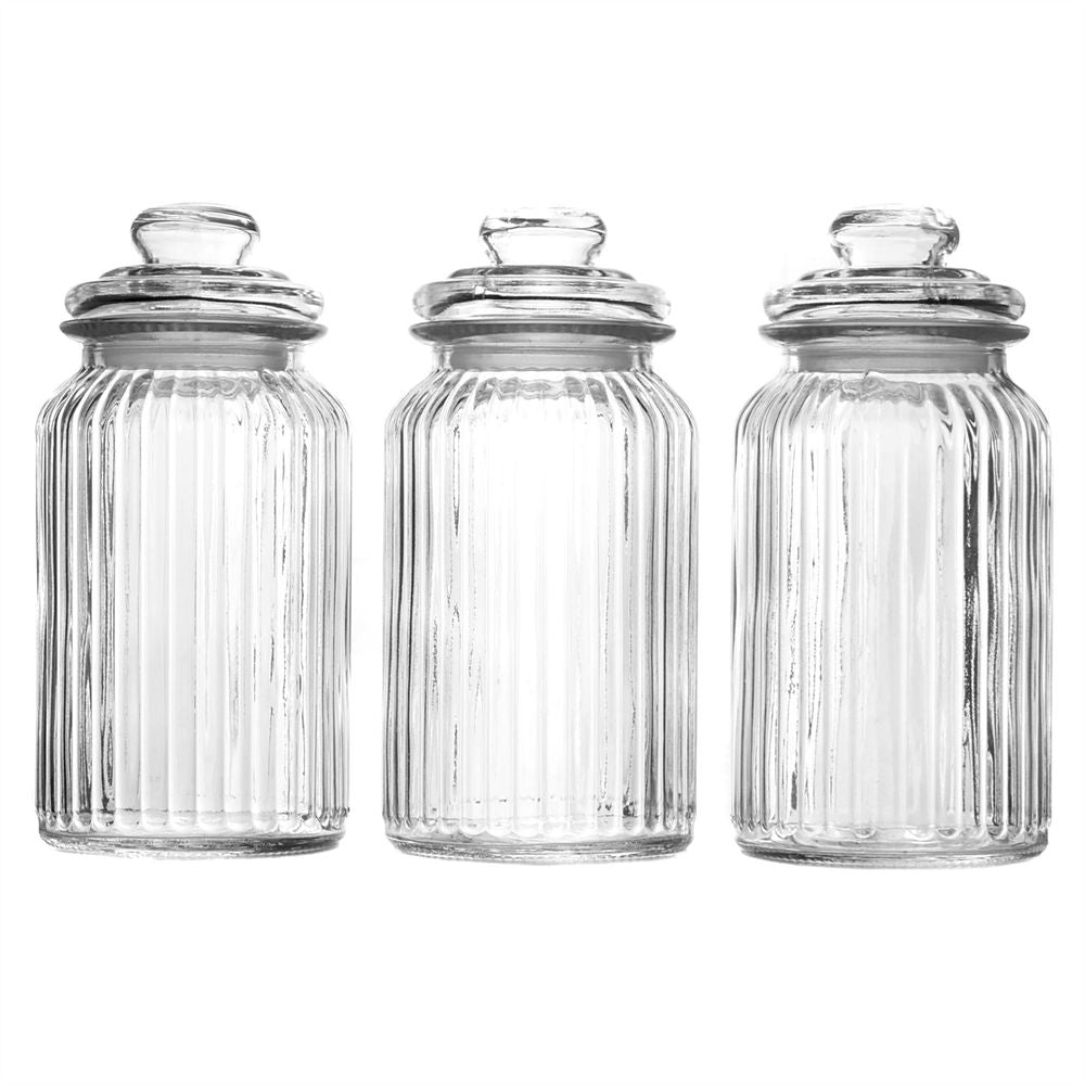Stylish Vintage Glass Jars - Set of 3 | Airtight Seal | 1300ml Capacity