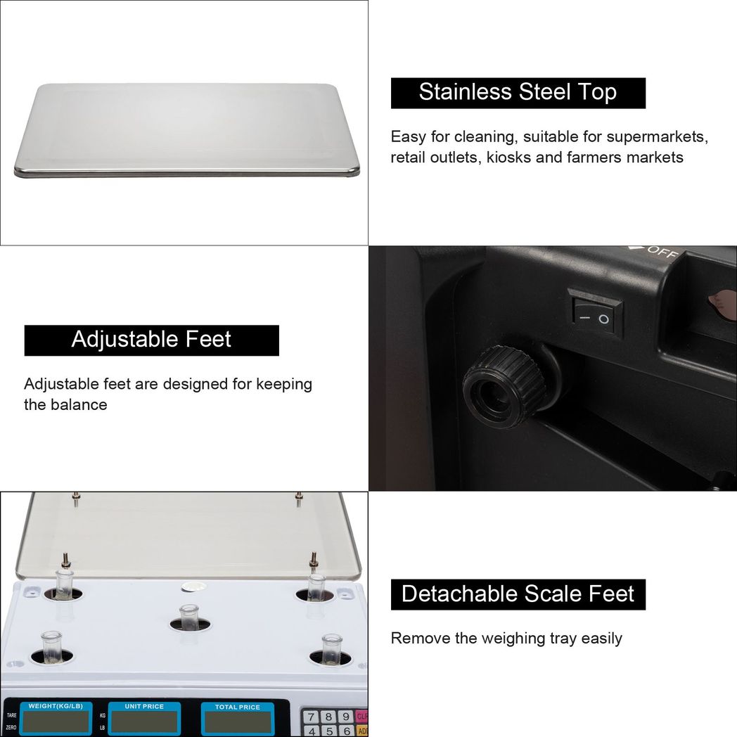 ACS-30 40kg/5g Digital Price Computing Scale for Vegetable UK Plug Silver & White