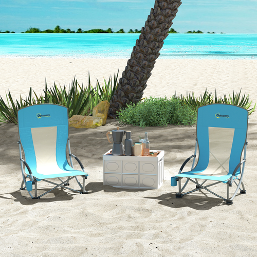 Outsunny Set of 2 Folding Beach Chair, Camping Chair with Carry Bag