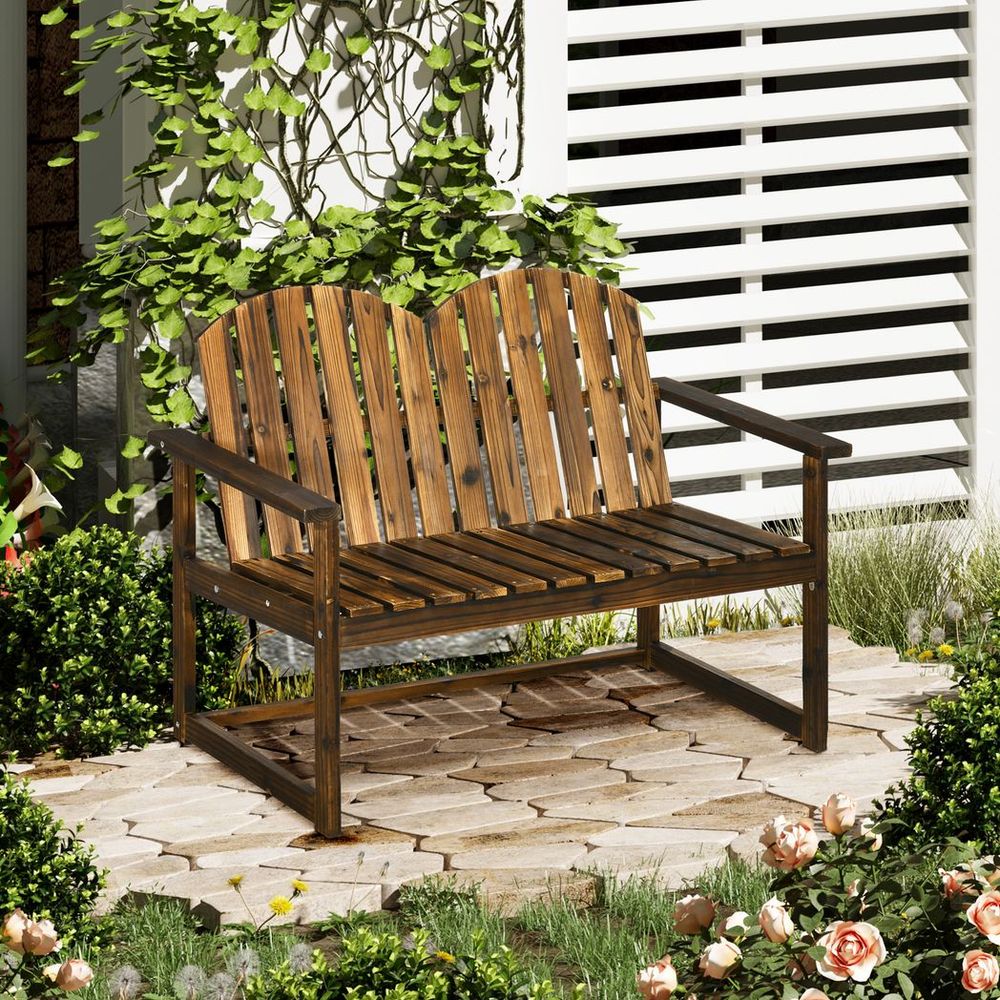 Premium Outdoor Wooden Bench - Patio Loveseat Chair, Slatted Backrest - Quality & Durability - 240kg Max Load