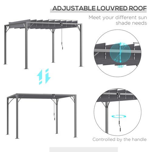 Outsunny 3 x 3(m) Outdoor Louvered Metal Pergola with Retractable Roof, Grey