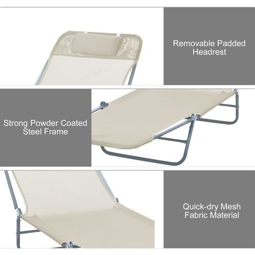 Outsunny Adjustable Sun Bed Garden Lounger Recliner Relaxing Camping Beige