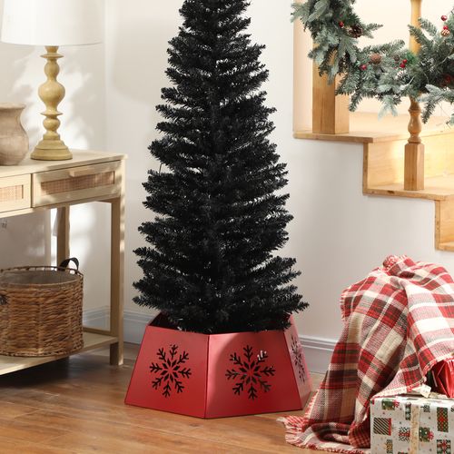 HOMCOM Hexagon Christmas Tree Base Cover with Hollow Snowflake Patterns Red