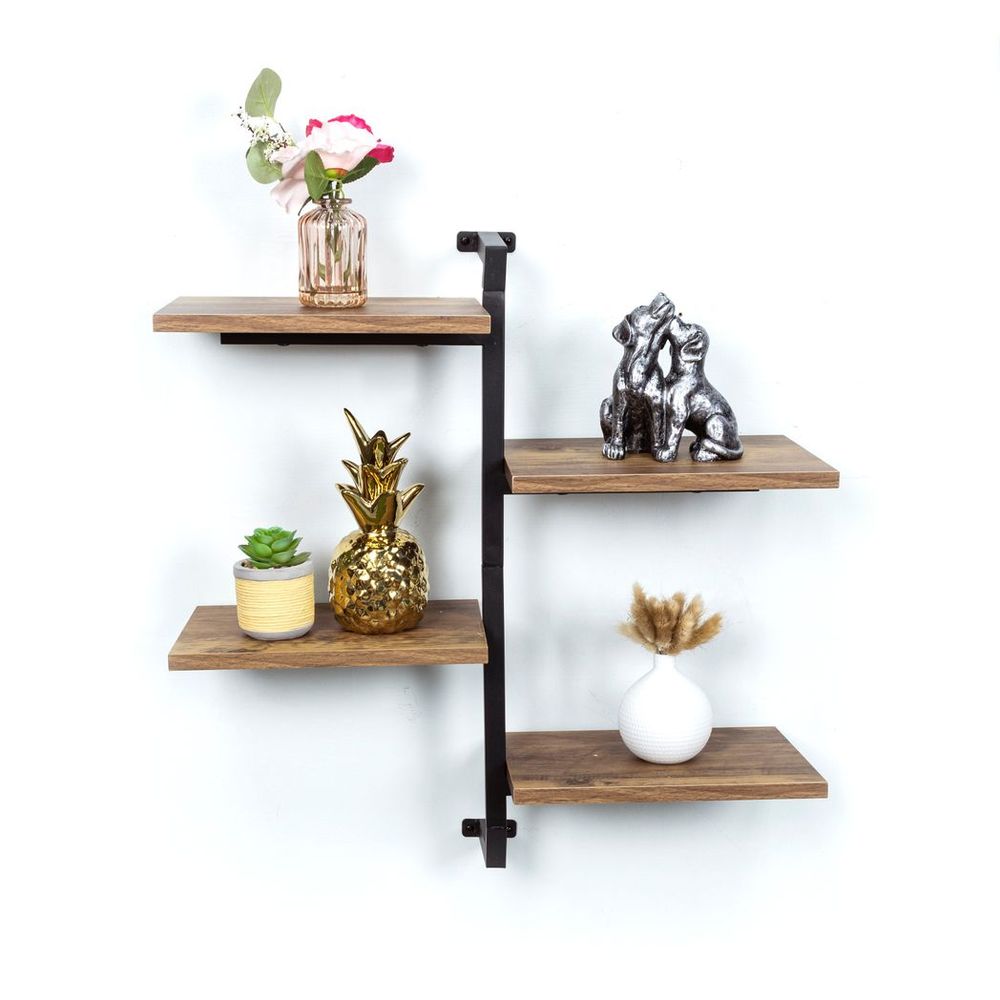 4 Tier Dark Oak Wall Shelf - PARGI: Black Frame, Tall Multi Section, Best Quality, 60x20x60cm