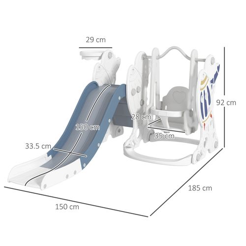 AIYAPLAY Space-Themed Slide and Swing Set for Kids w/ Basketball Hoop