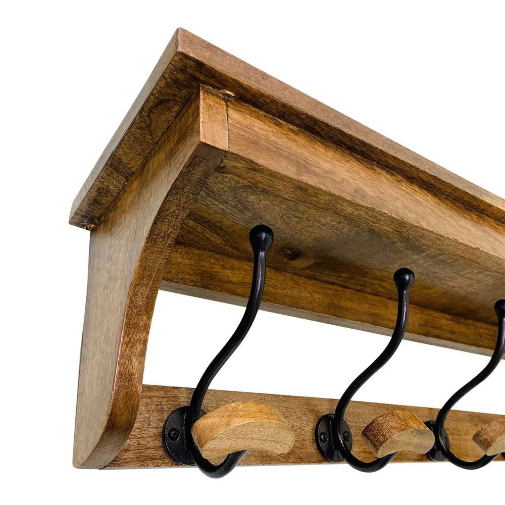 Premium 5-Hook Solid Mango Wood Coat Rack - 71cm