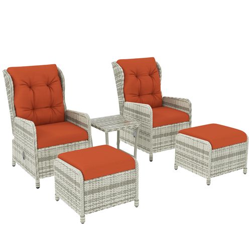 Outsunny Recliner Rattan Garden Furniture w/ Two-tier Table, Orange