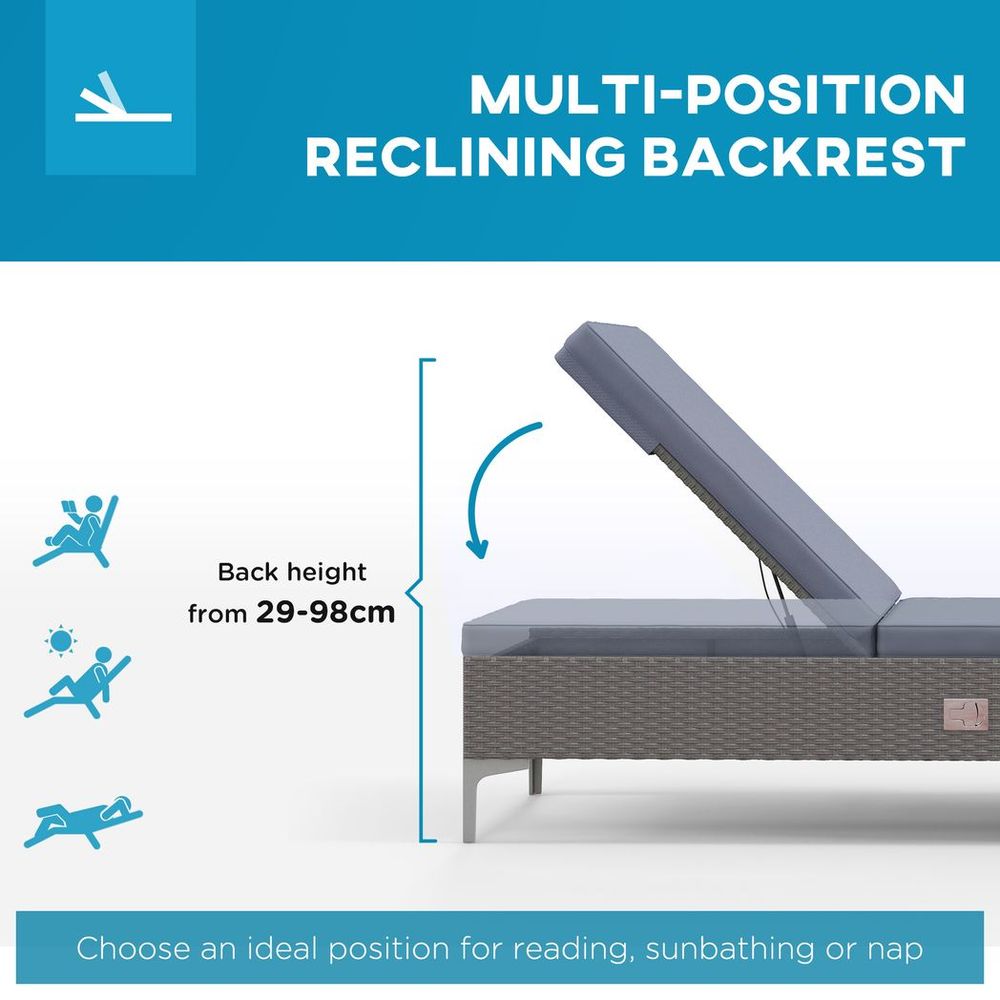 Premium Outsunny Patio Rattan Sun Lounger - Durable Wicker, Adjustable Backrest - Boost Your Outdoor Relaxation!
