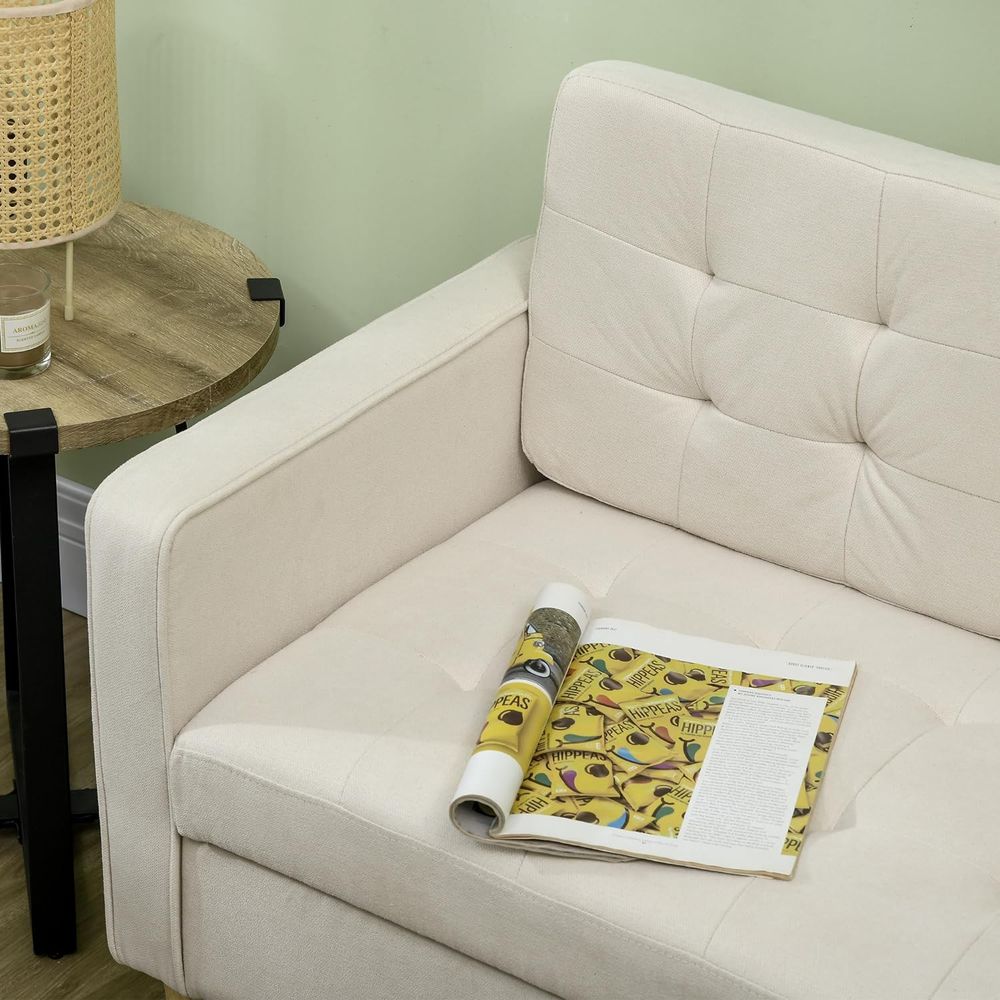 HOMCOM Compact Loveseat Sofa 2 Seater Sofa with Storage and Wood Legs Cream